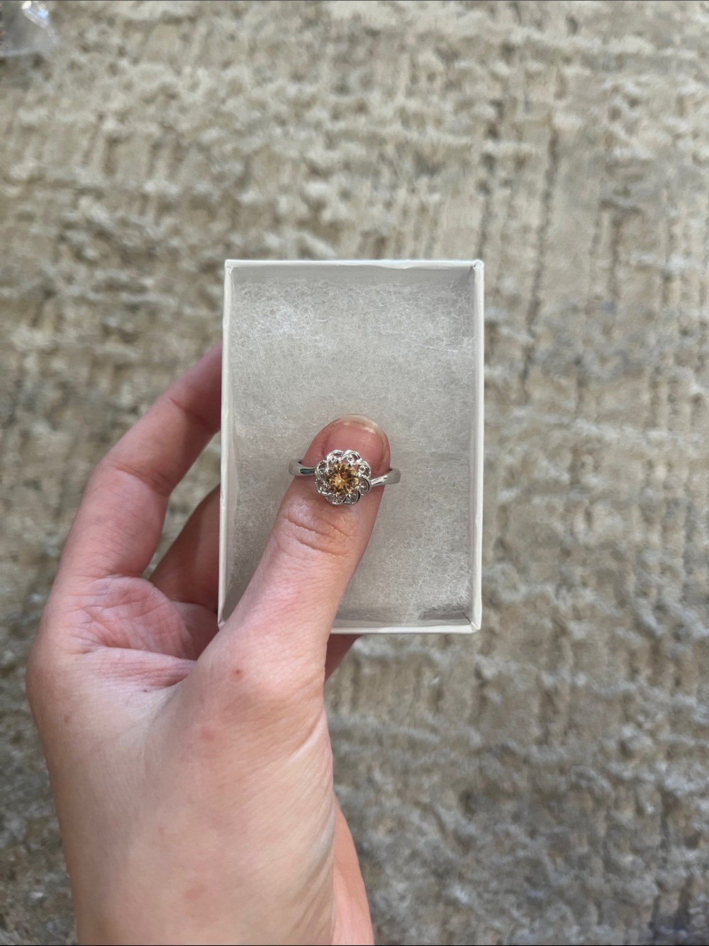 Silver Ring with Champagne Center Stone